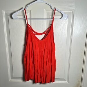 Forever 21 Red-Orange Crinkle Top with Cross-Strap Back – Size S